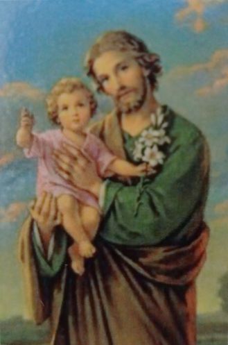 Der heilige Josef mit Jesuskind, wie auf dem Gebetszettel zum nebenstehenden Gebet